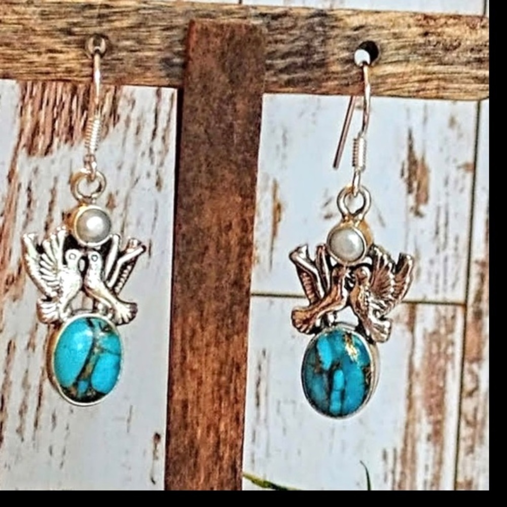 Arizona Turquoise & Pearl Dove Sterling Silver Earrings